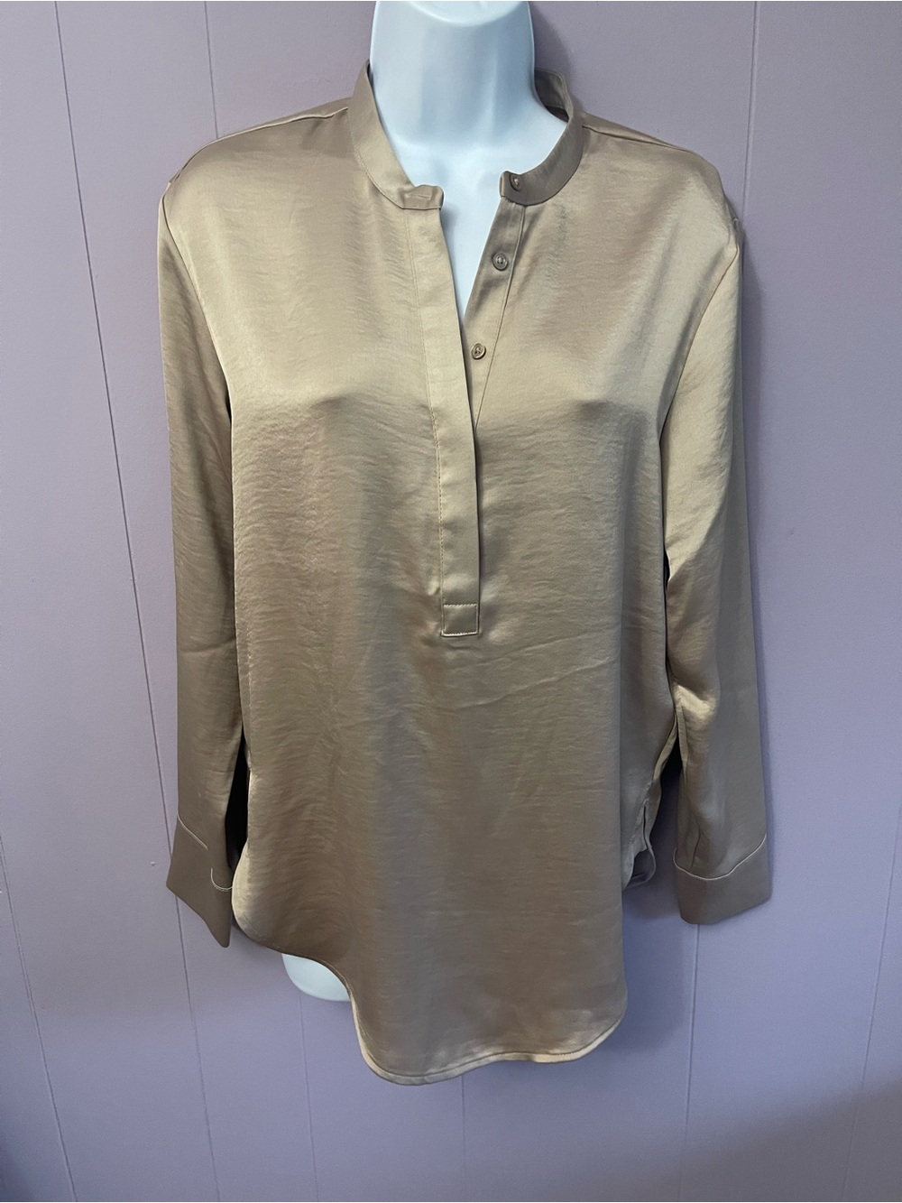 Banana Republic Satin-Look Mandarin Collar Blouse - Taupe
